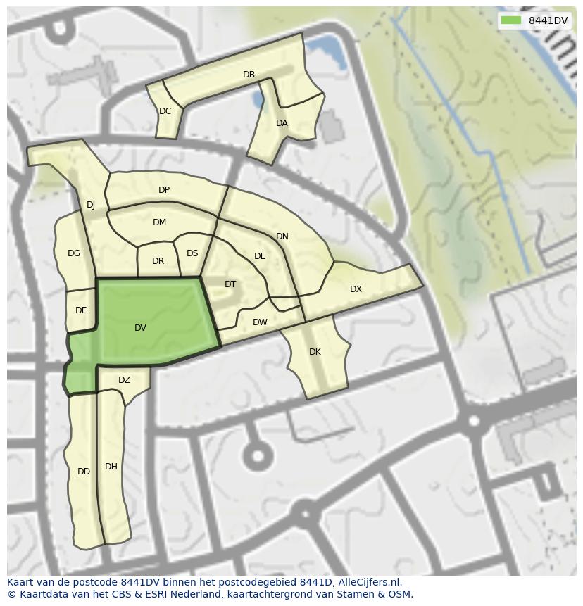 Afbeelding van het postcodegebied 8441 DV op de kaart.