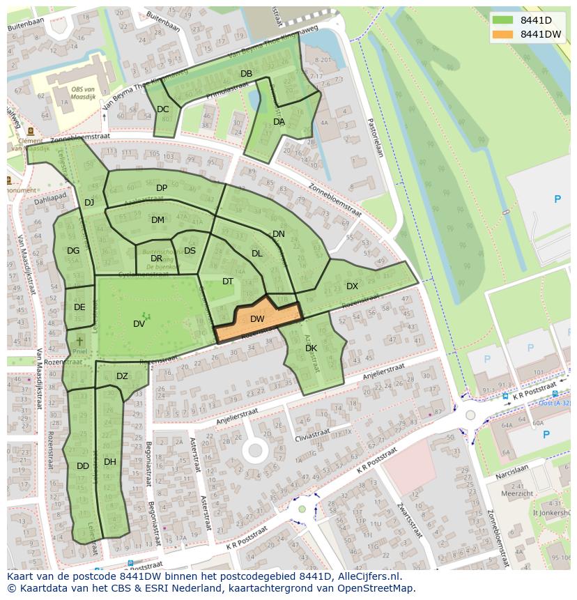 Afbeelding van het postcodegebied 8441 DW op de kaart.