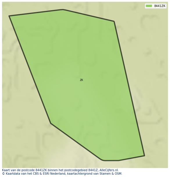 Afbeelding van het postcodegebied 8441 ZK op de kaart.