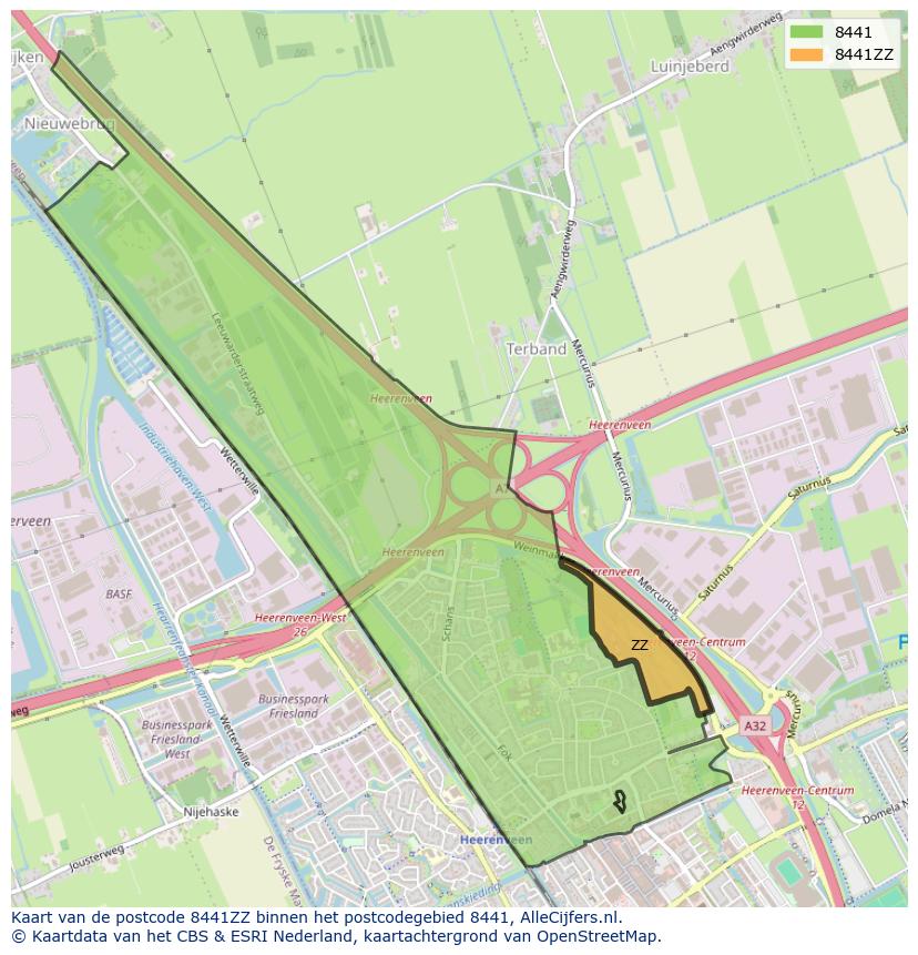Afbeelding van het postcodegebied 8441 ZZ op de kaart.