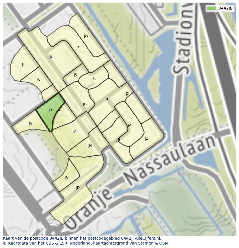 Afbeelding van het postcodegebied 8442 JB op de kaart.