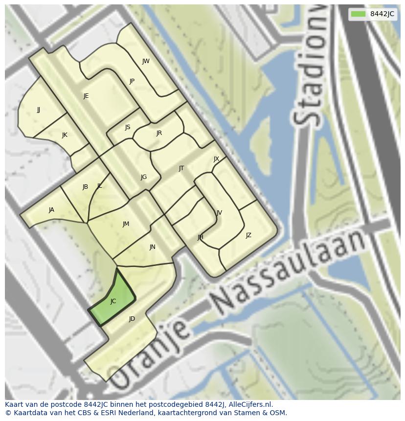 Afbeelding van het postcodegebied 8442 JC op de kaart.