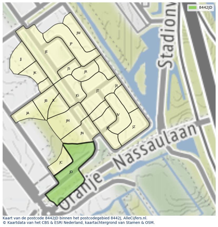 Afbeelding van het postcodegebied 8442 JD op de kaart.