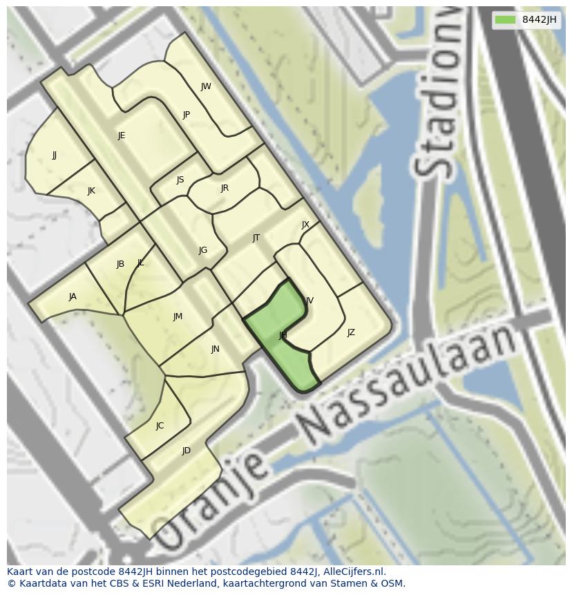 Afbeelding van het postcodegebied 8442 JH op de kaart.