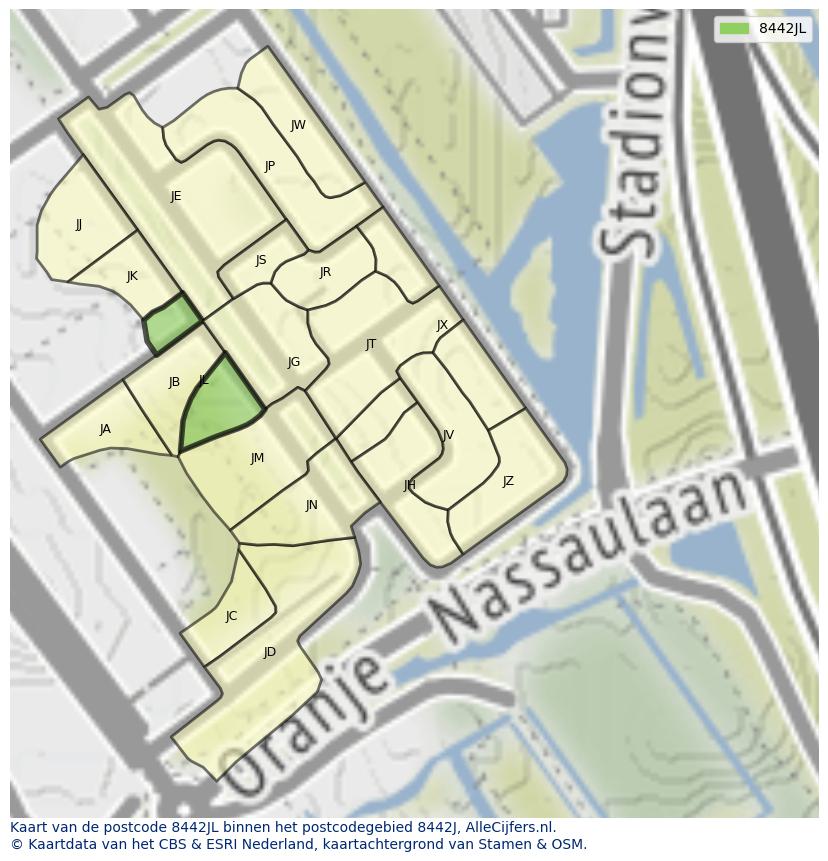Afbeelding van het postcodegebied 8442 JL op de kaart.