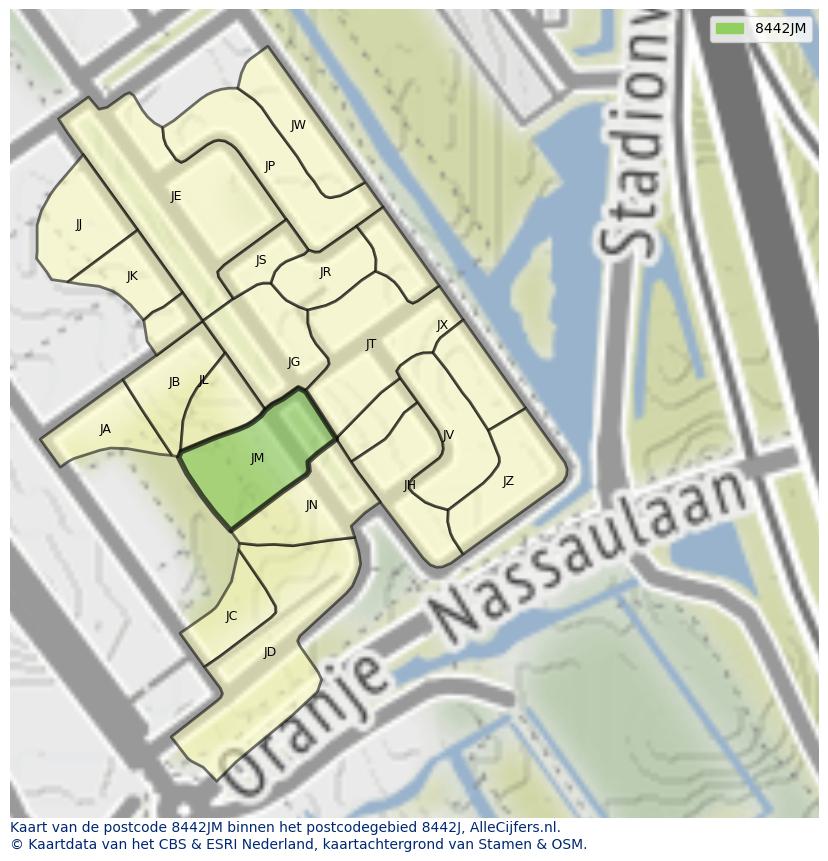 Afbeelding van het postcodegebied 8442 JM op de kaart.