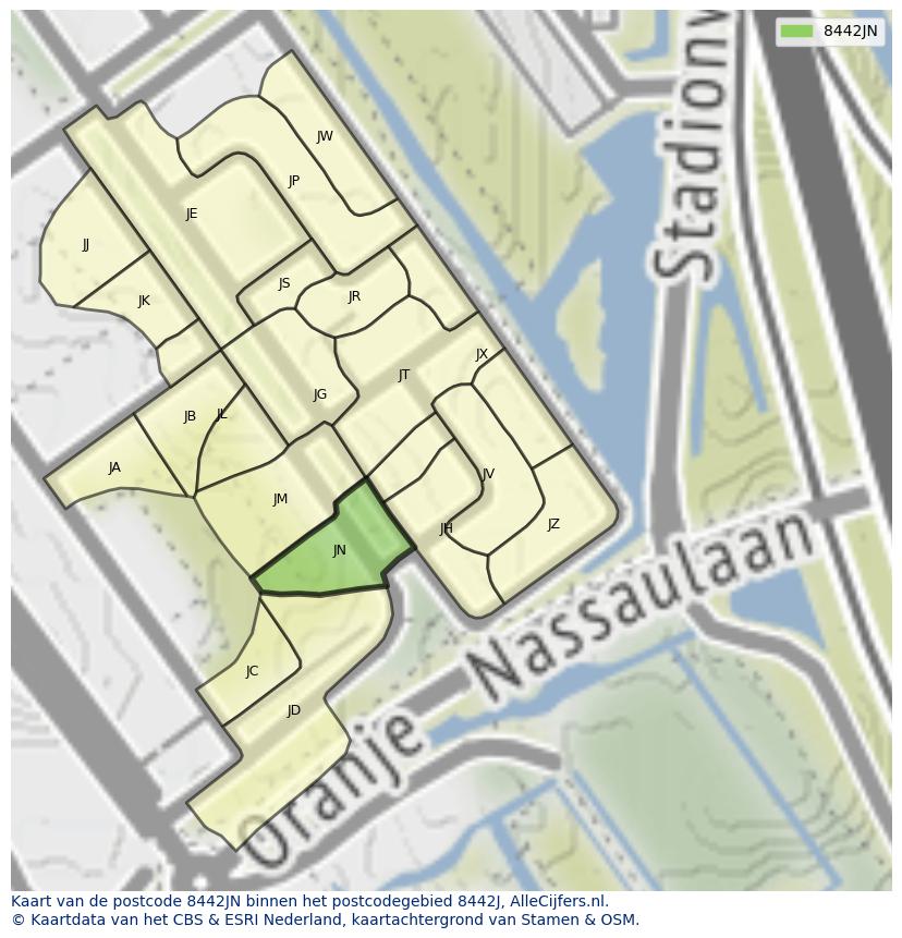 Afbeelding van het postcodegebied 8442 JN op de kaart.