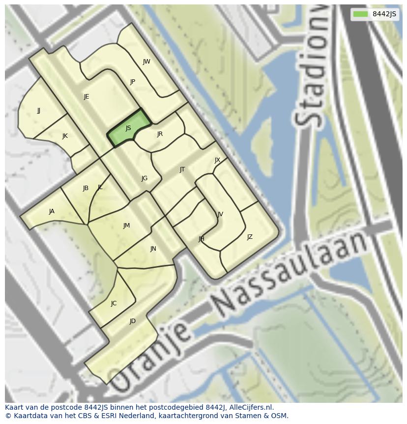 Afbeelding van het postcodegebied 8442 JS op de kaart.