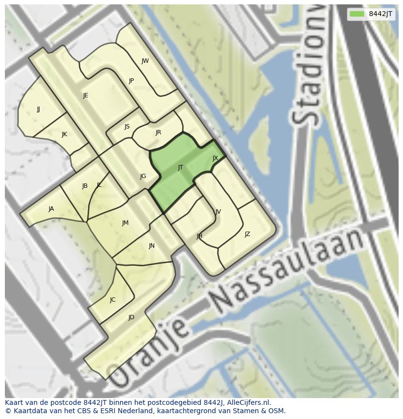 Afbeelding van het postcodegebied 8442 JT op de kaart.