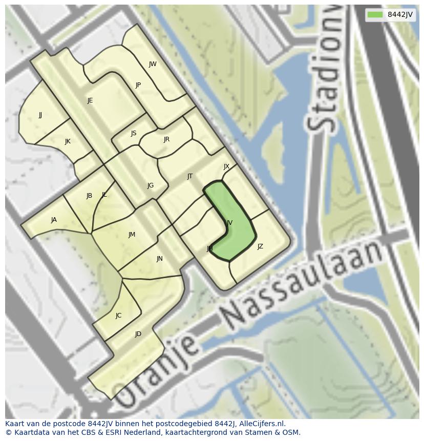 Afbeelding van het postcodegebied 8442 JV op de kaart.
