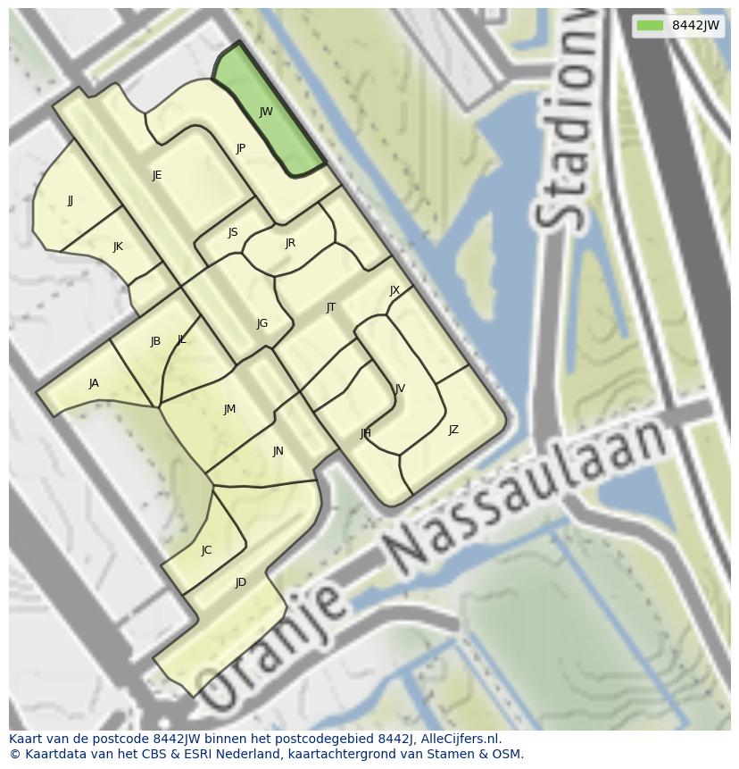 Afbeelding van het postcodegebied 8442 JW op de kaart.