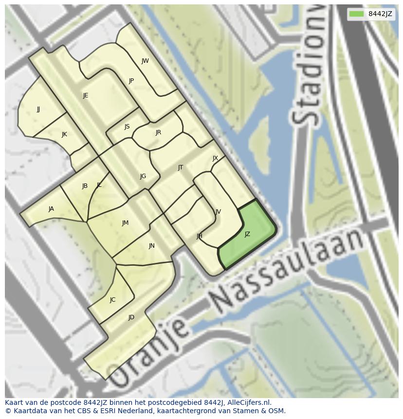 Afbeelding van het postcodegebied 8442 JZ op de kaart.