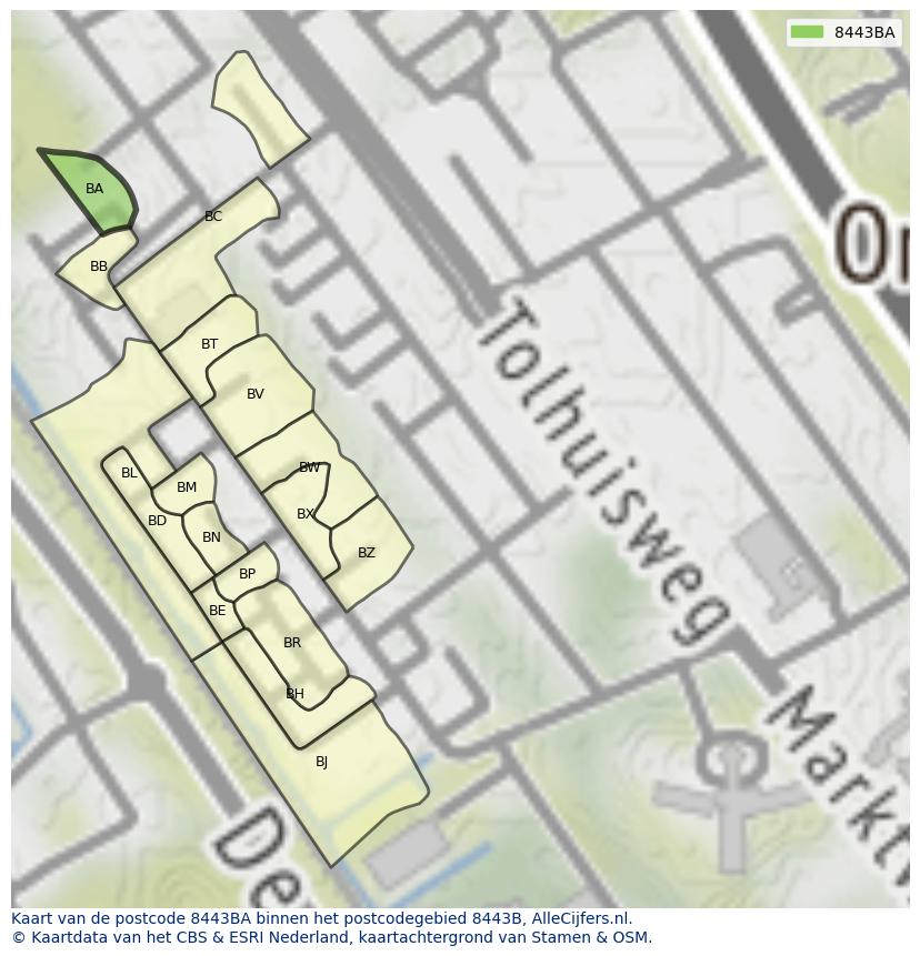 Afbeelding van het postcodegebied 8443 BA op de kaart.