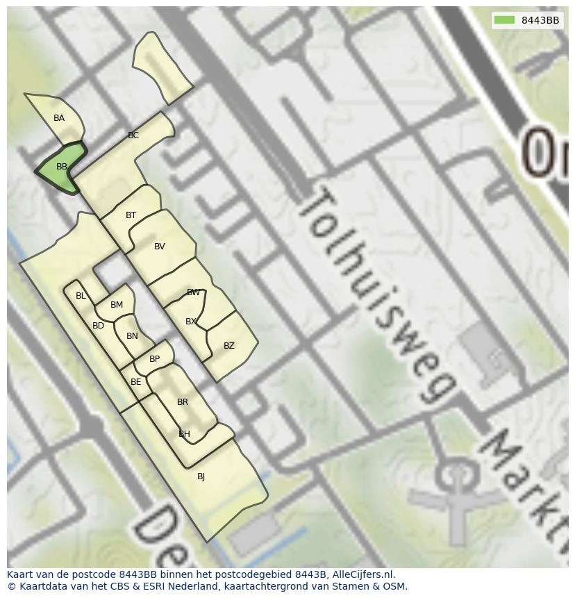 Afbeelding van het postcodegebied 8443 BB op de kaart.