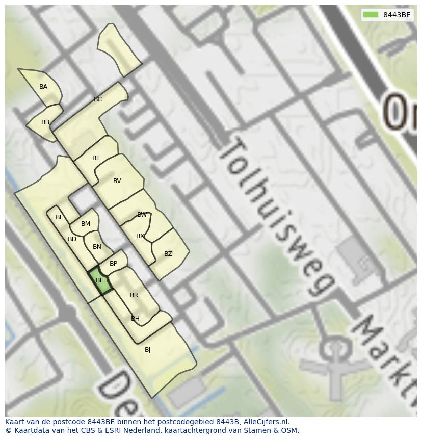 Afbeelding van het postcodegebied 8443 BE op de kaart.