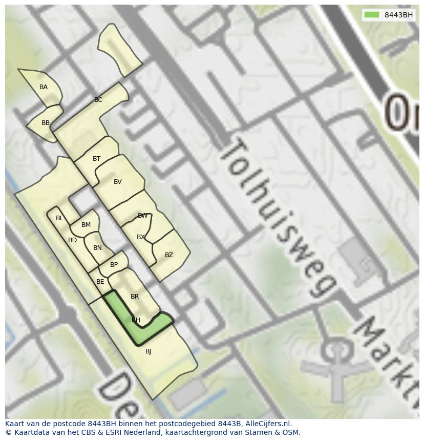 Afbeelding van het postcodegebied 8443 BH op de kaart.
