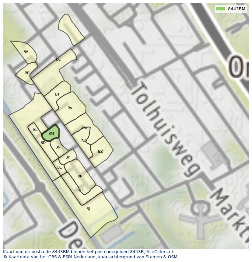 Afbeelding van het postcodegebied 8443 BM op de kaart.