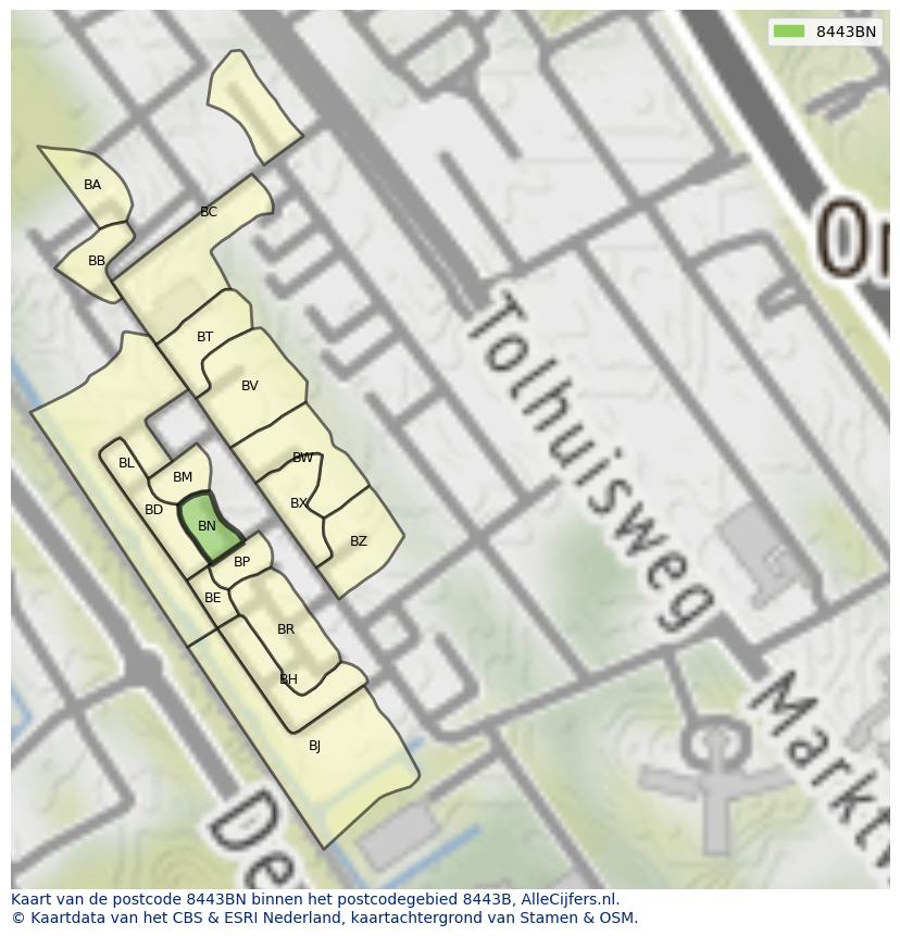Afbeelding van het postcodegebied 8443 BN op de kaart.