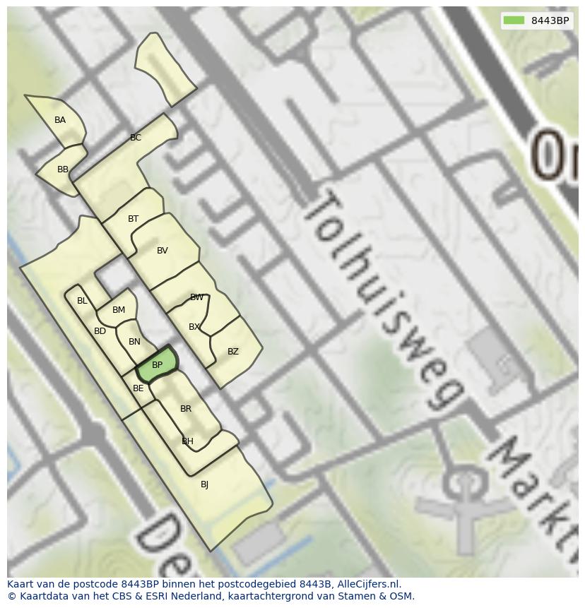 Afbeelding van het postcodegebied 8443 BP op de kaart.