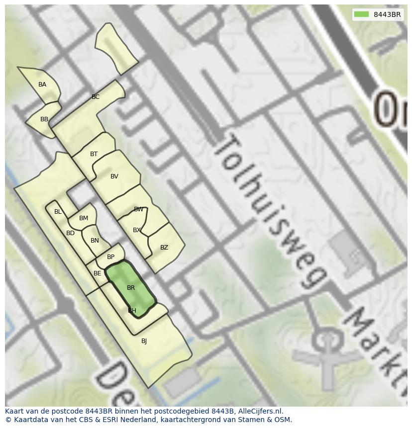 Afbeelding van het postcodegebied 8443 BR op de kaart.