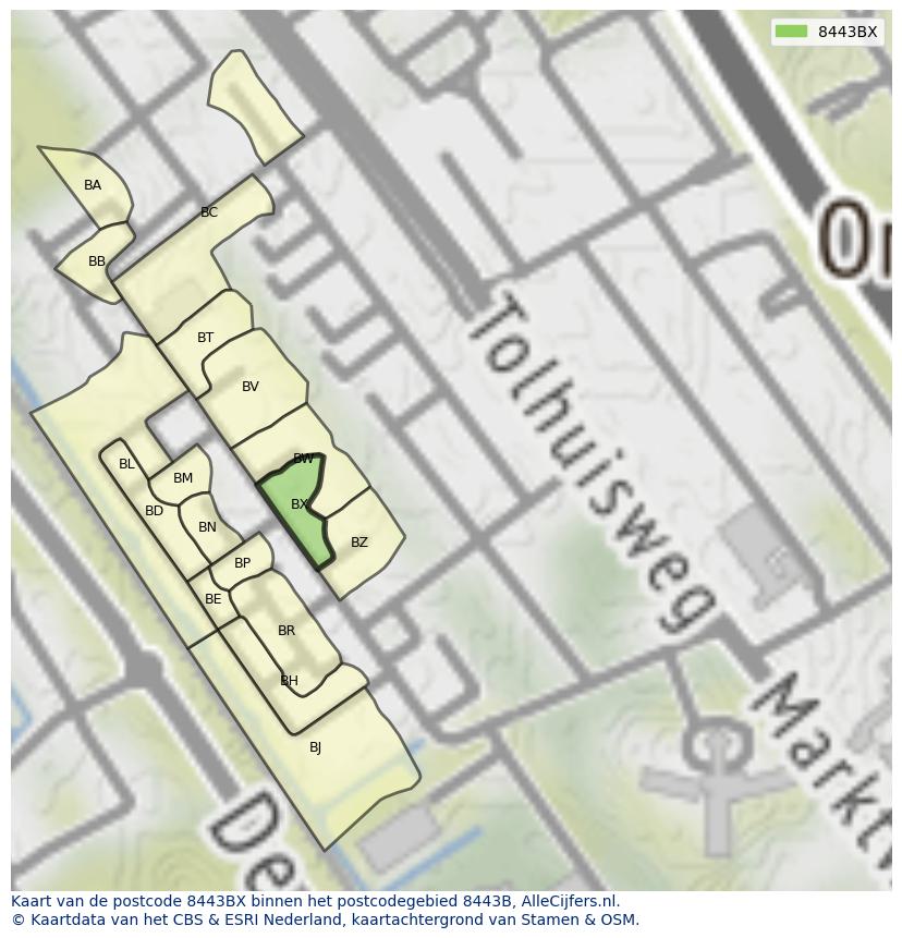 Afbeelding van het postcodegebied 8443 BX op de kaart.