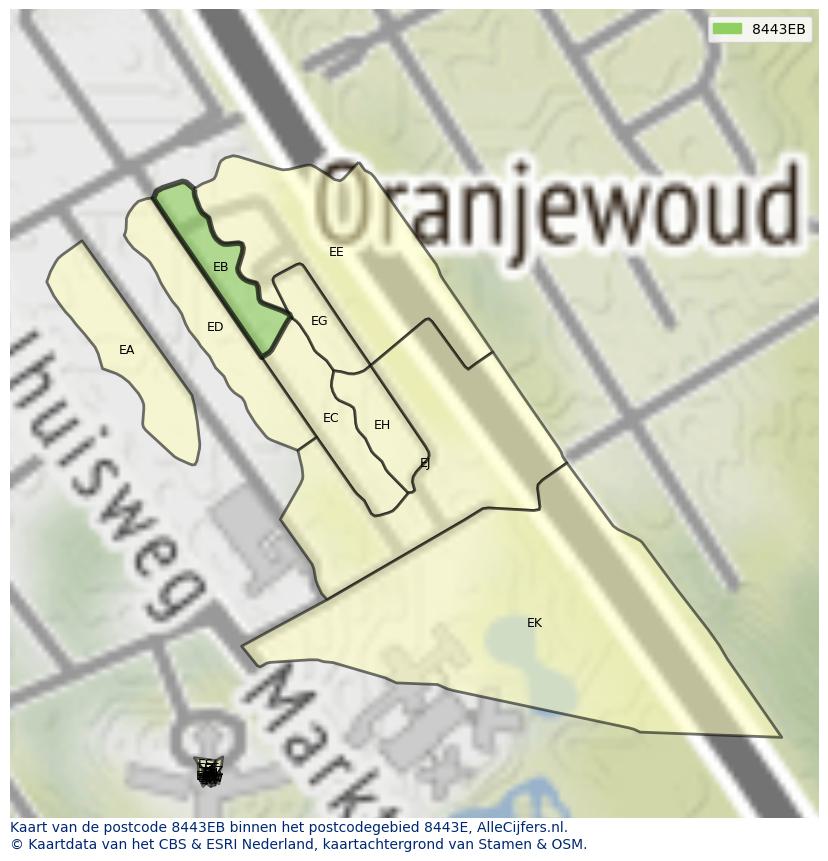 Afbeelding van het postcodegebied 8443 EB op de kaart.