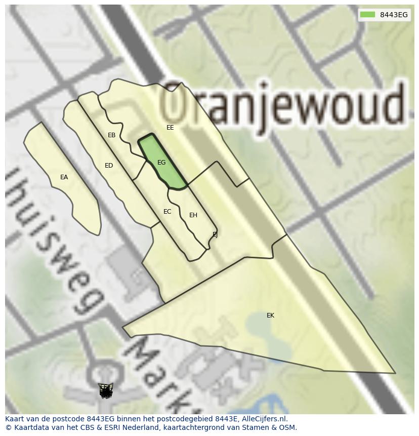 Afbeelding van het postcodegebied 8443 EG op de kaart.