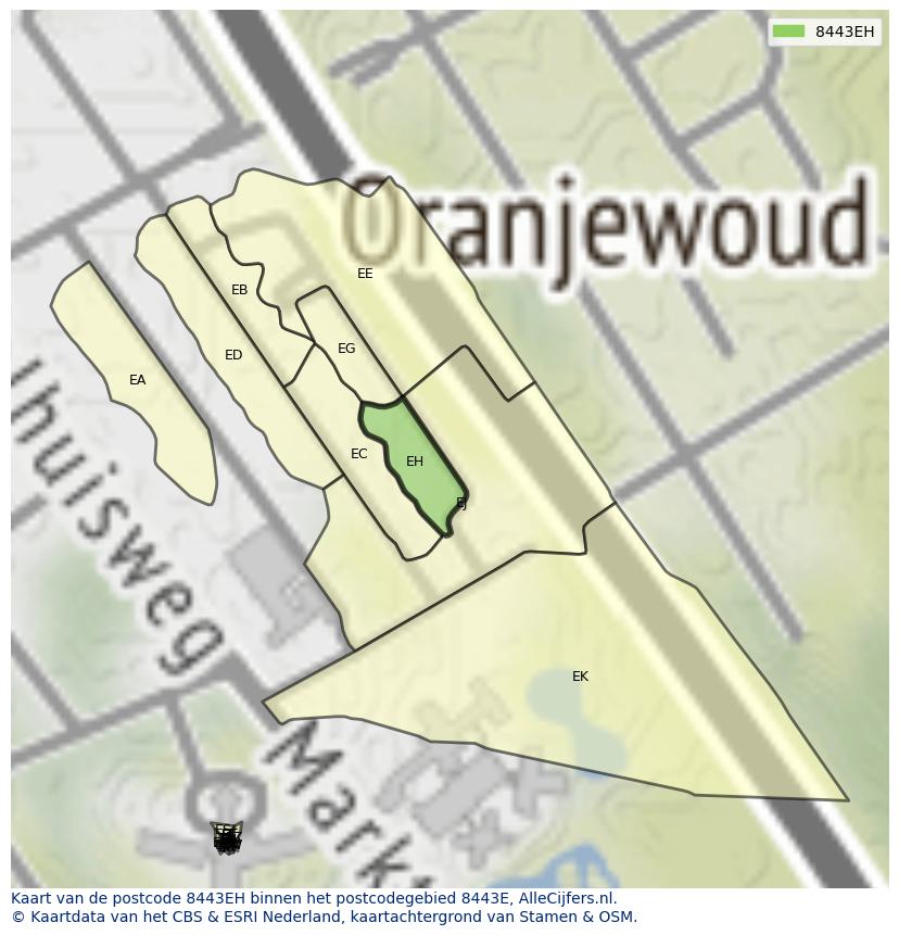Afbeelding van het postcodegebied 8443 EH op de kaart.
