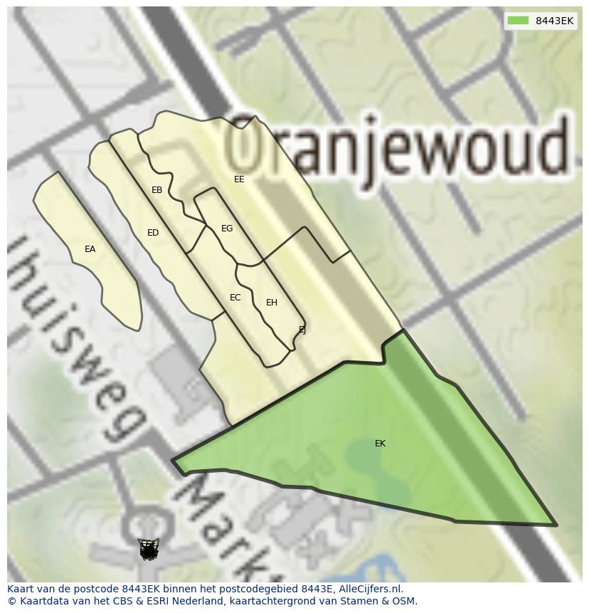 Afbeelding van het postcodegebied 8443 EK op de kaart.