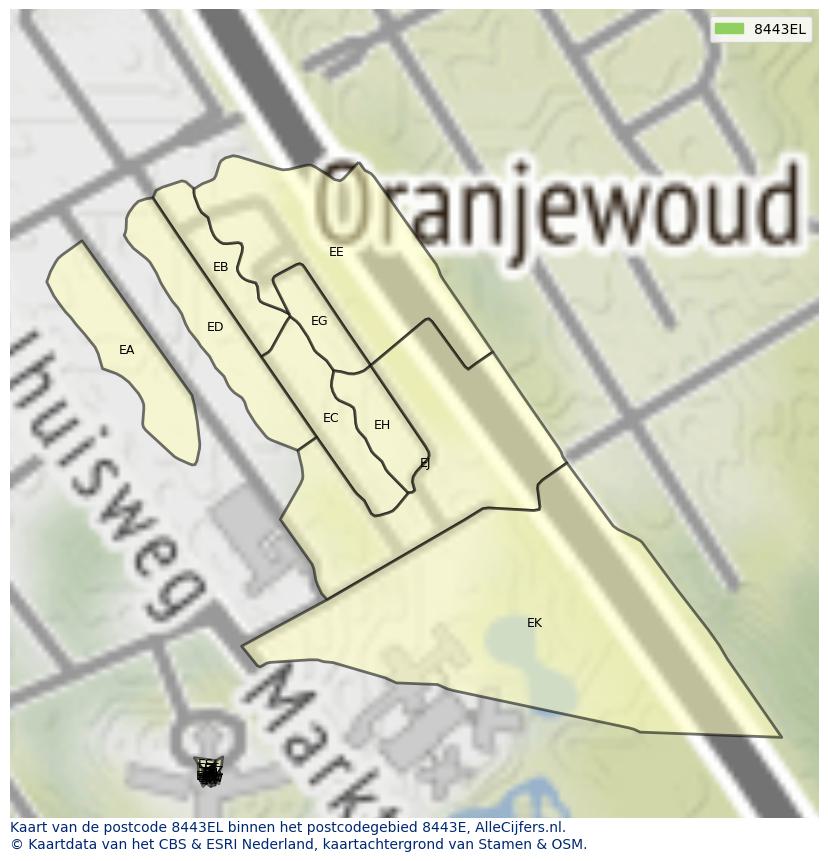 Afbeelding van het postcodegebied 8443 EL op de kaart.