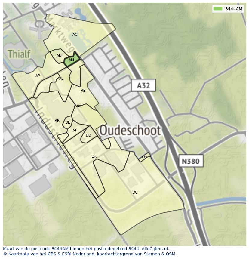 Afbeelding van het postcodegebied 8444 AM op de kaart.