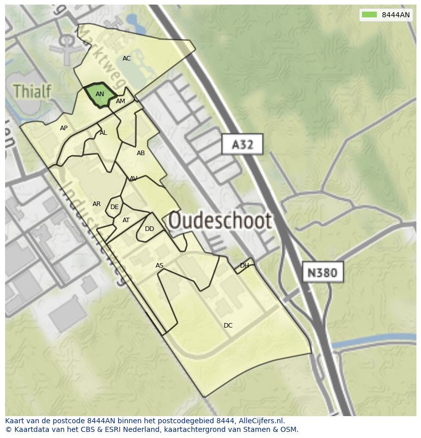 Afbeelding van het postcodegebied 8444 AN op de kaart.