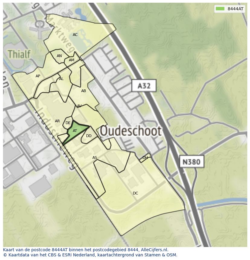 Afbeelding van het postcodegebied 8444 AT op de kaart.