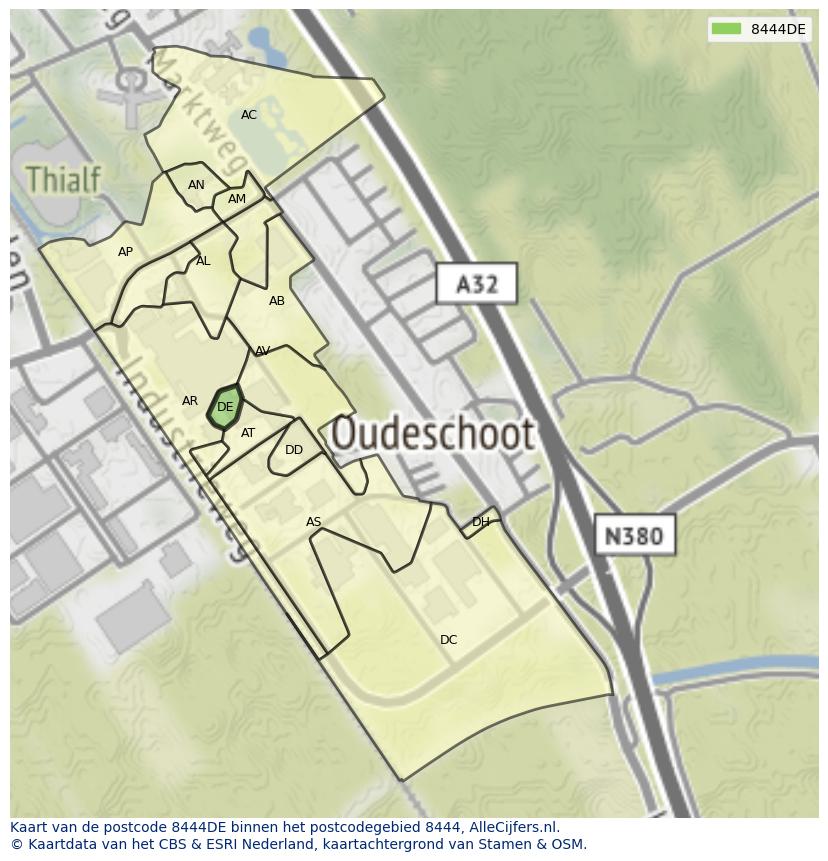 Afbeelding van het postcodegebied 8444 DE op de kaart.