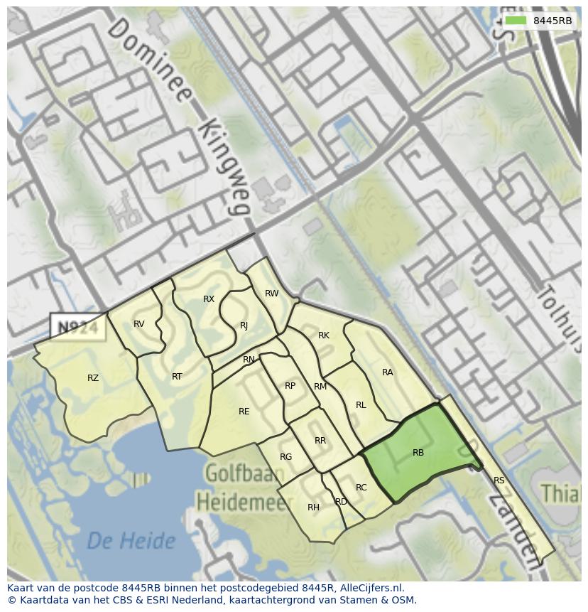 Afbeelding van het postcodegebied 8445 RB op de kaart.