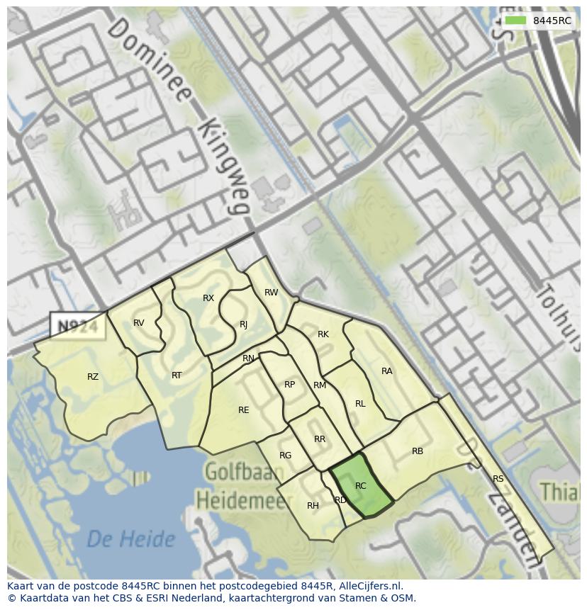 Afbeelding van het postcodegebied 8445 RC op de kaart.