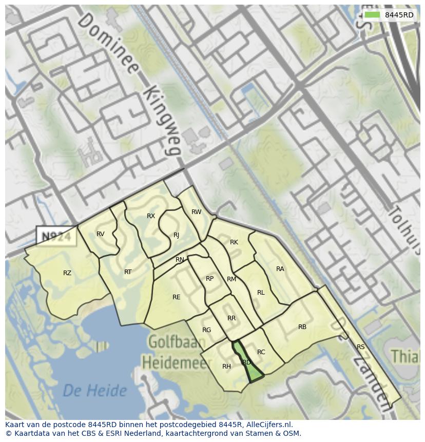 Afbeelding van het postcodegebied 8445 RD op de kaart.