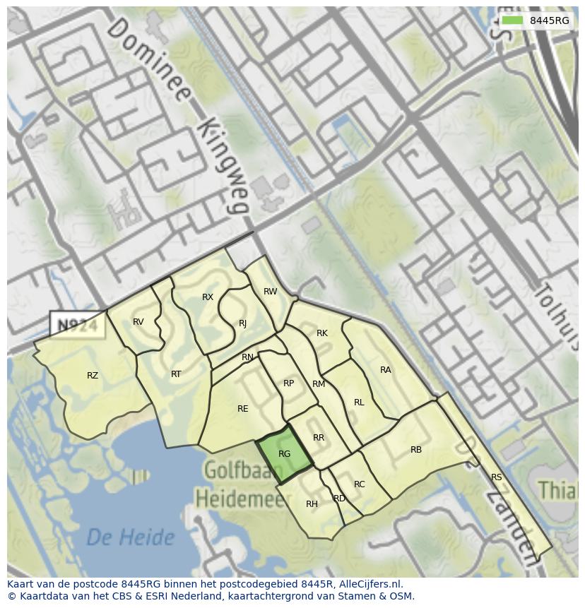 Afbeelding van het postcodegebied 8445 RG op de kaart.