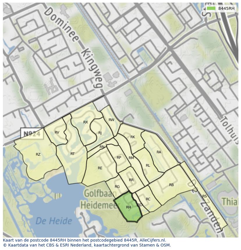 Afbeelding van het postcodegebied 8445 RH op de kaart.