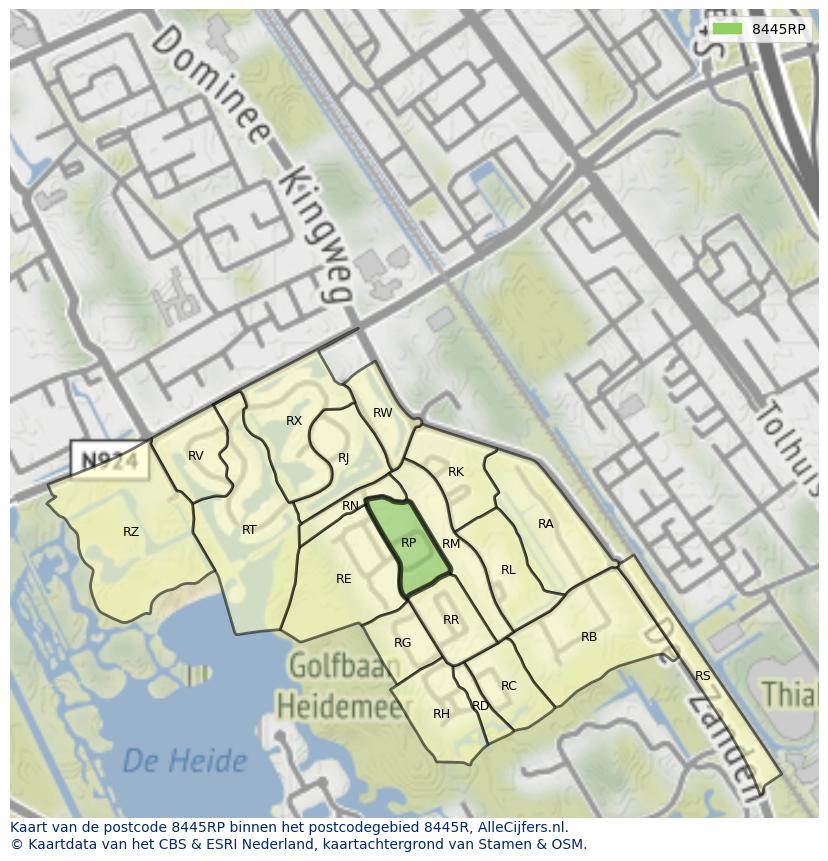 Afbeelding van het postcodegebied 8445 RP op de kaart.