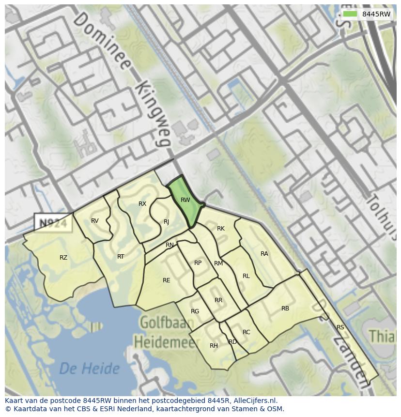 Afbeelding van het postcodegebied 8445 RW op de kaart.