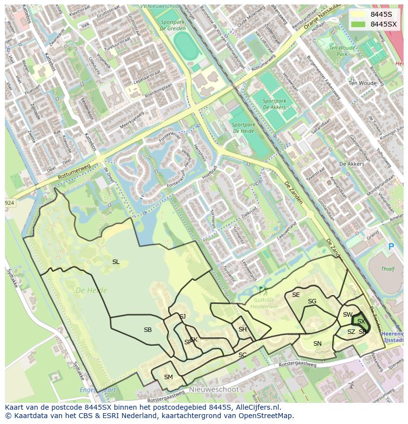 Afbeelding van het postcodegebied 8445 SX op de kaart.