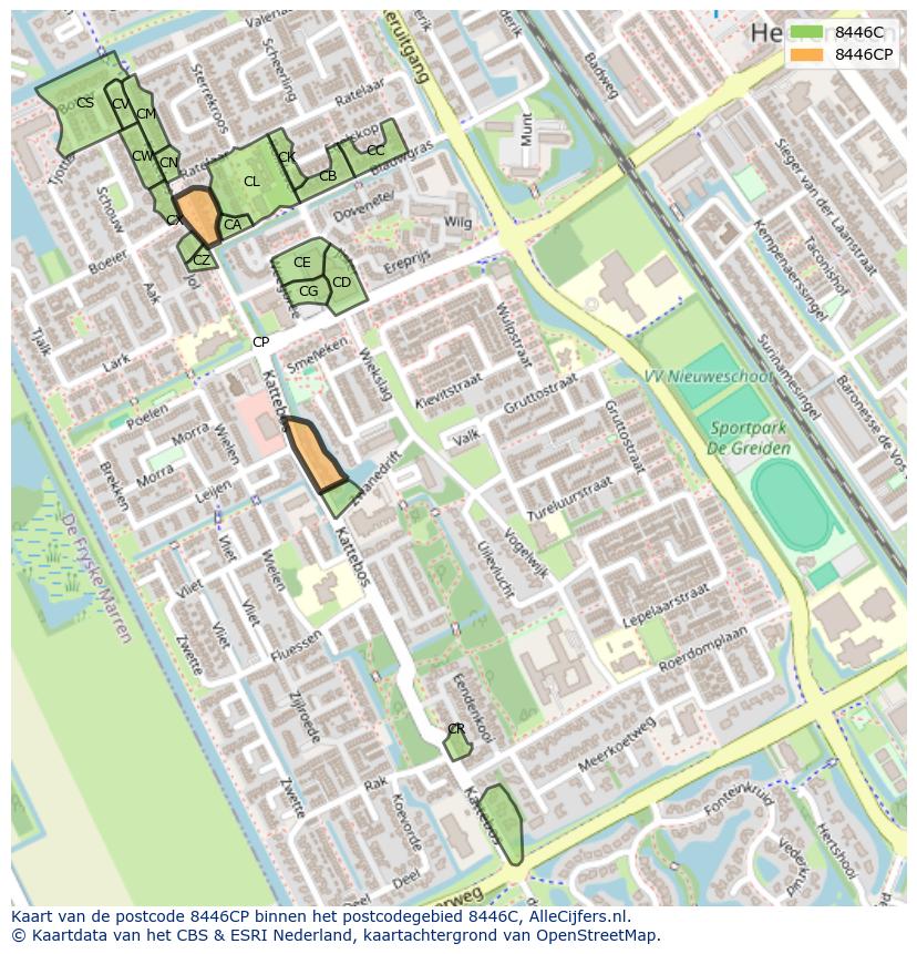 Afbeelding van het postcodegebied 8446 CP op de kaart.
