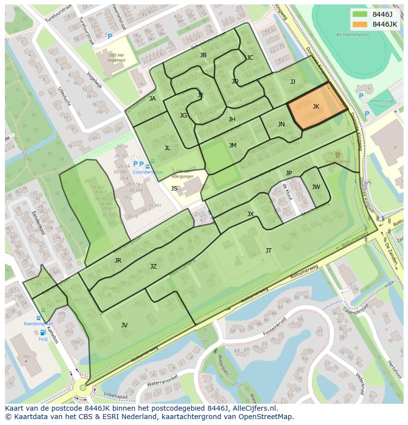 Afbeelding van het postcodegebied 8446 JK op de kaart.