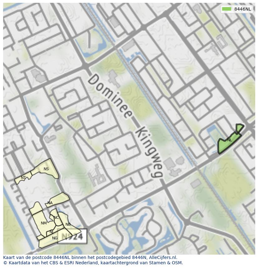 Afbeelding van het postcodegebied 8446 NL op de kaart.