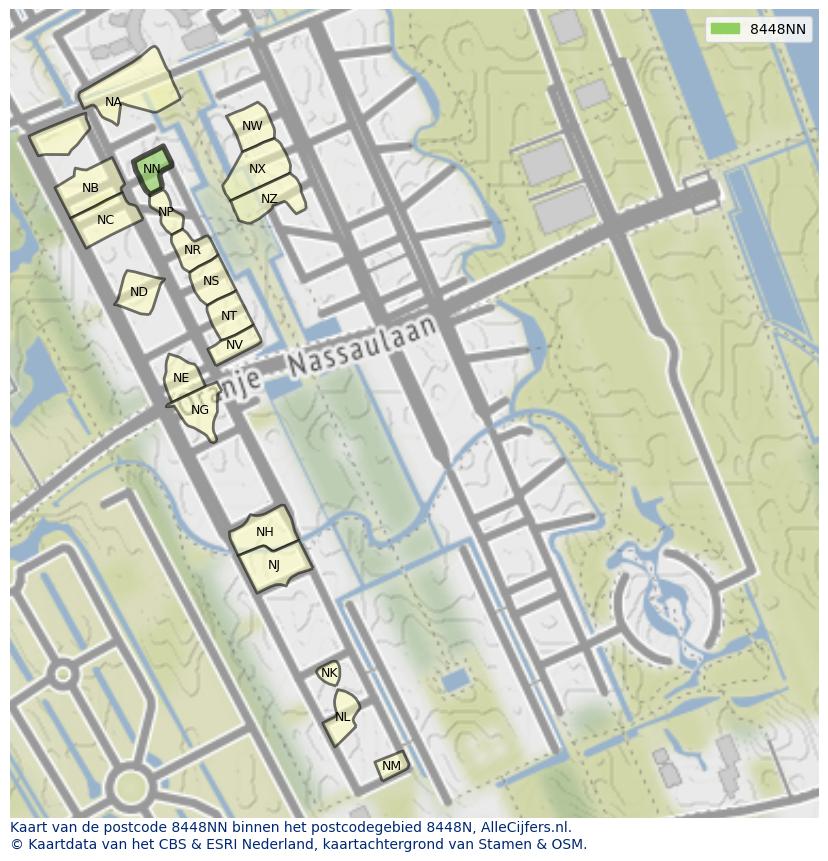 Afbeelding van het postcodegebied 8448 NN op de kaart.