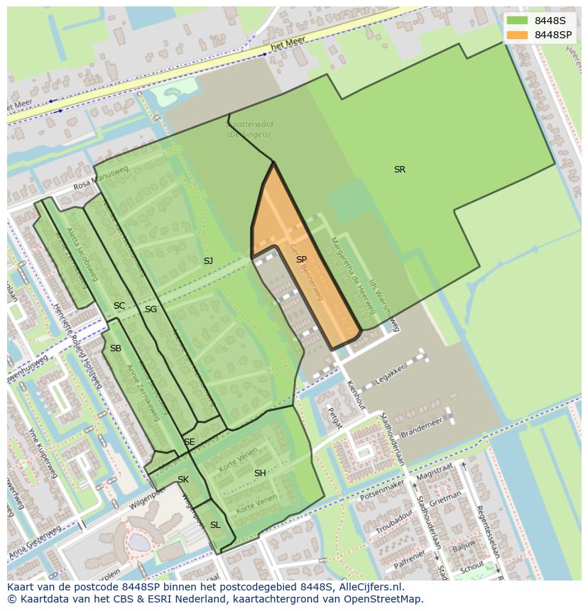 Afbeelding van het postcodegebied 8448 SP op de kaart.