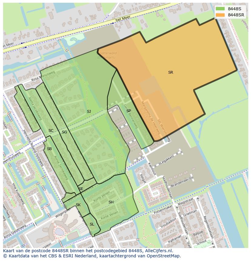 Afbeelding van het postcodegebied 8448 SR op de kaart.