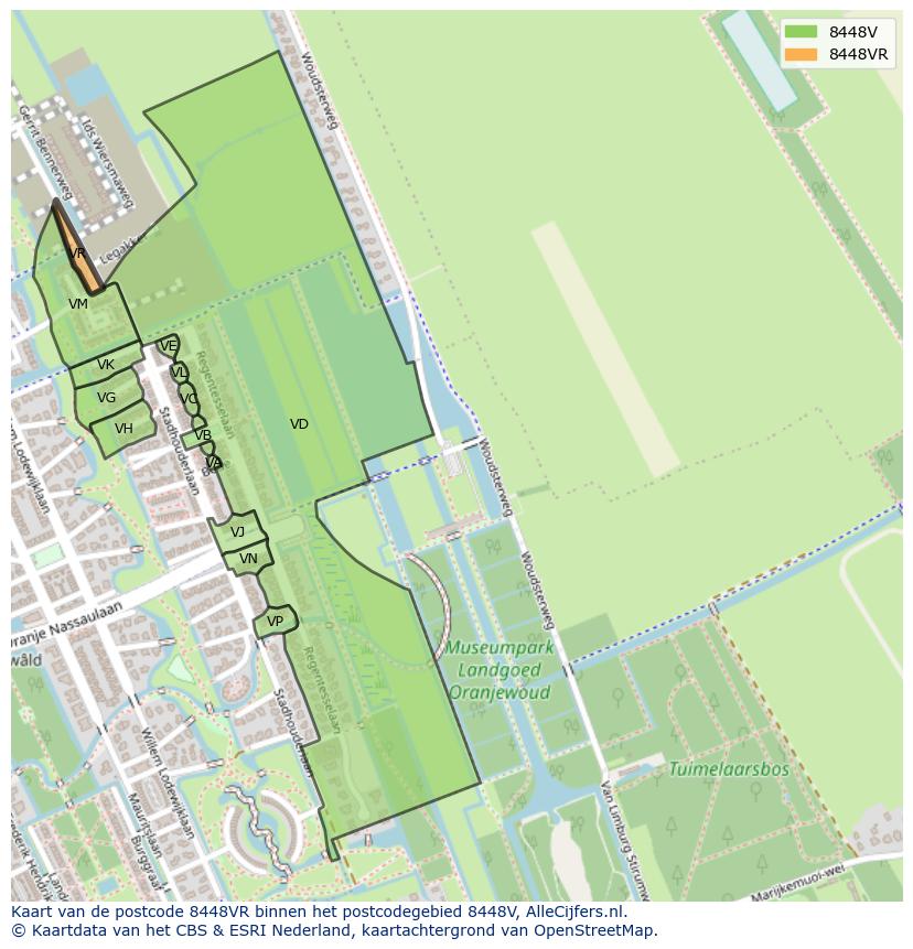 Afbeelding van het postcodegebied 8448 VR op de kaart.