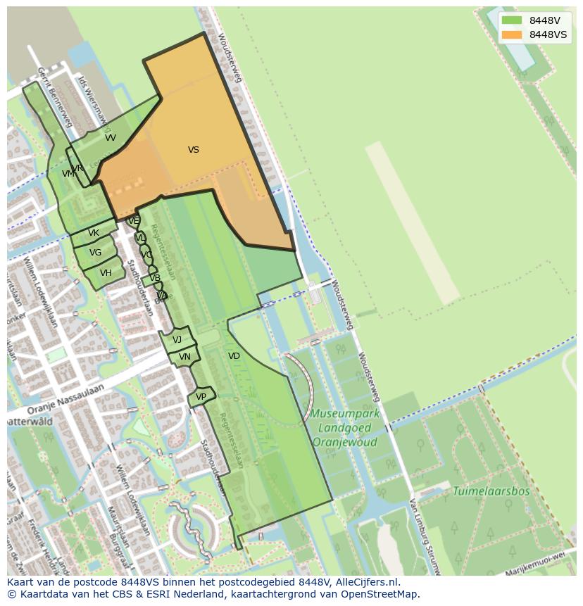Afbeelding van het postcodegebied 8448 VS op de kaart.